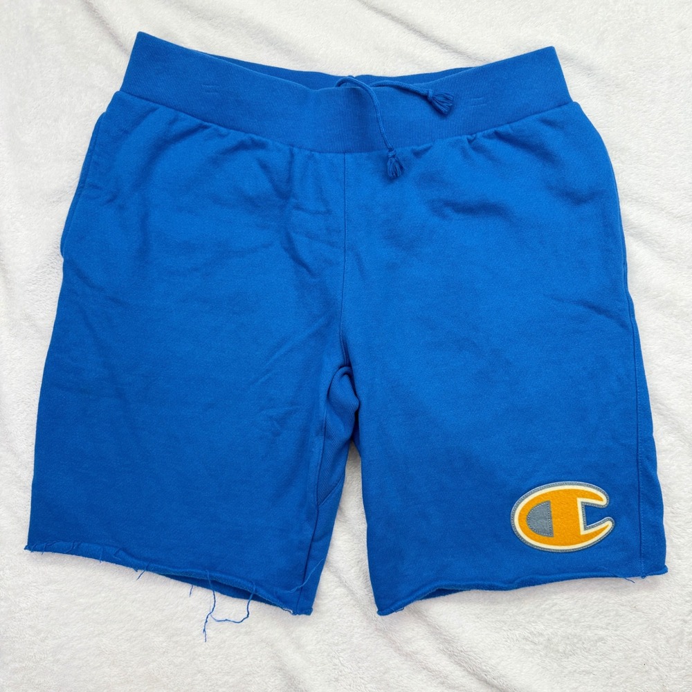 Champion Reverse Weave Shorts Mens XL Blue Cut Off Big Logo Sweat Shorts
